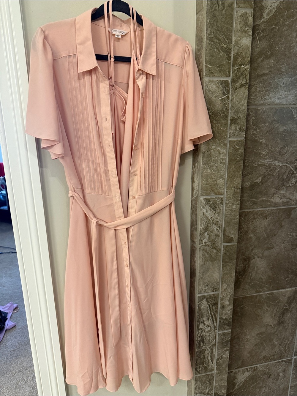 Nanette Lepore Blush Pink Pleated Midi Shirt Dress with Belt